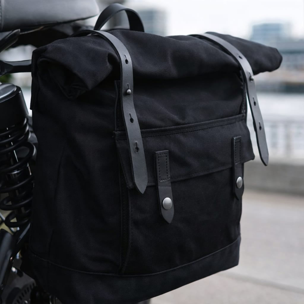 SVAROG England Waxed Canvas Motorcycle Saddlebag, Suede Leather Waterproof Pannier