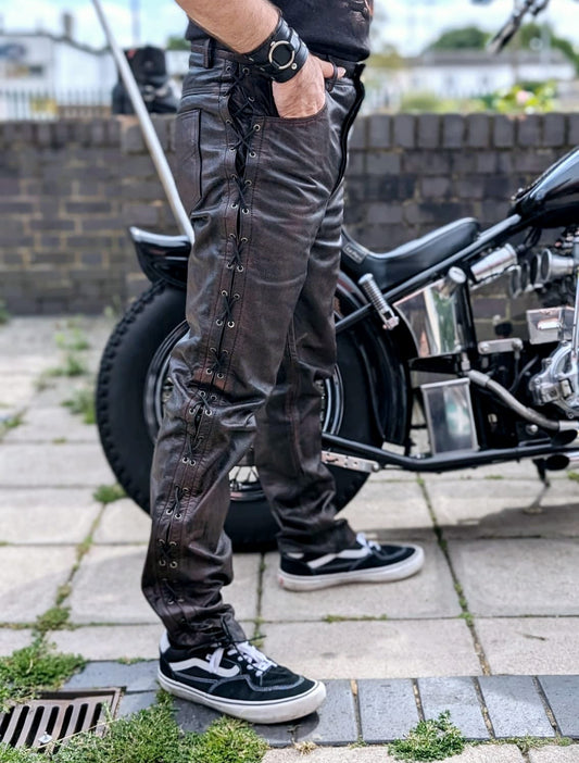 SWEDISH Choppers  Leather Laced Trouser Bronze