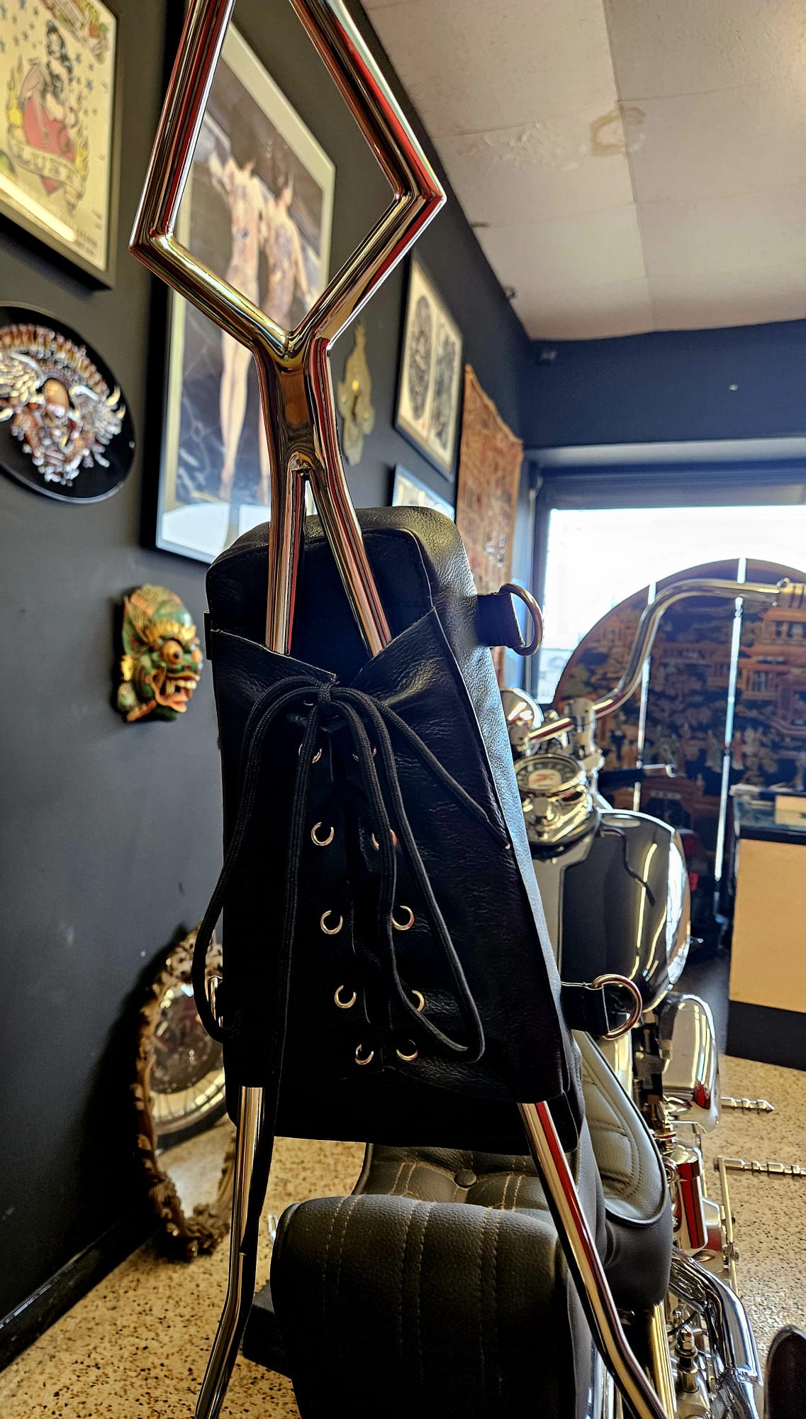 SVAROG England Leather Sissy Bar Pad, Chopper Backrest